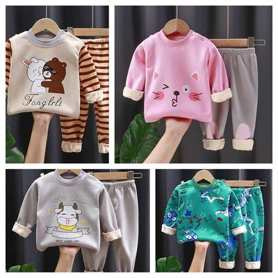 Thickened Warm Children Pyjamas Two-Piece Fall and Winter Ne
