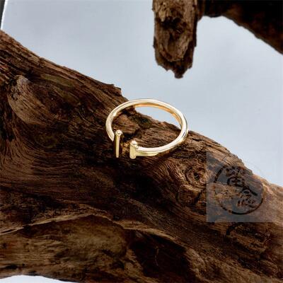 。Parallel bars ring womens copper electroplating real 14K