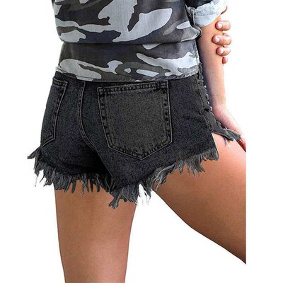 PT7150# New ripped hole tassel foot buckle split shorts