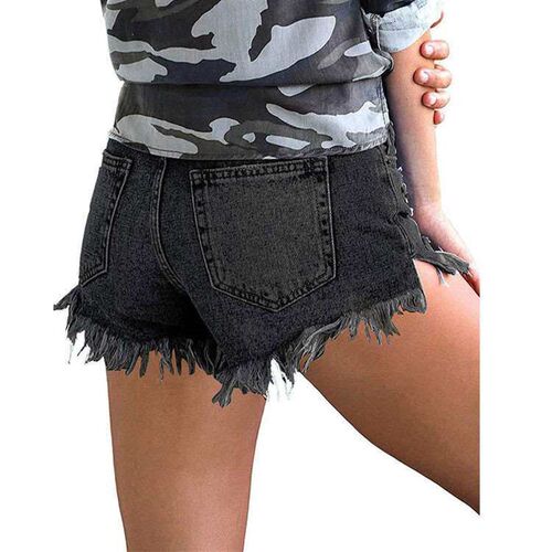 PT7150# New ripped hole tassel foot buckle split shorts