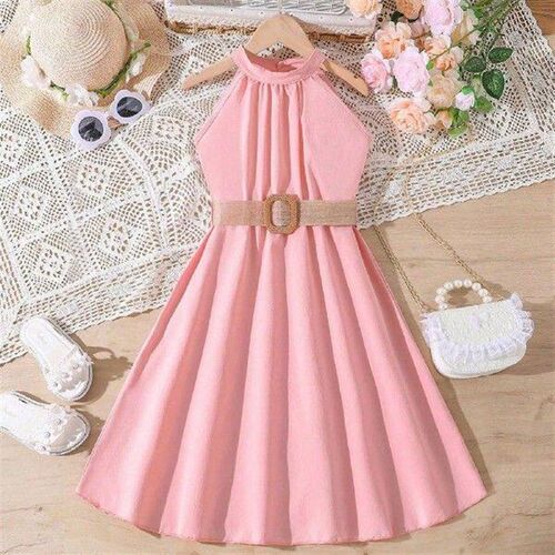 Solid Color Kids Girls Sundress Summer Children Sleeveless
