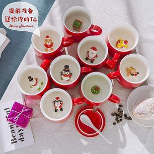 3D hand drawn cup cartoon red mug Christmas ceramic coffee