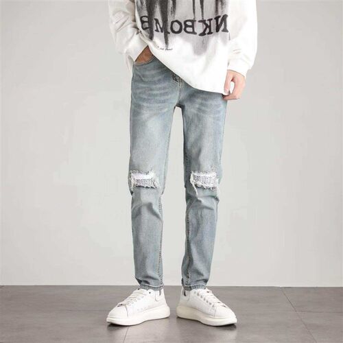 Black Jeans Mens Stetch Casual tendy Slim-fit Youth Ripped