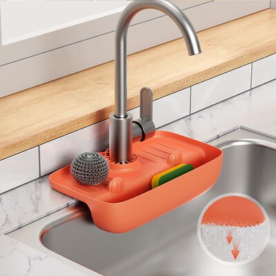 Kitchen Silicone Faucet Mat Sink Sponge Storage Shelf Splash