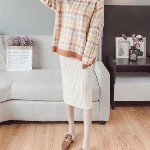 Lucyever 2021 Autumn Winter Womens Knitted Skirts Korean Hig