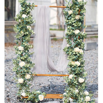 2M Artificial Eucalyptus Garland Silk Rose Camellias Flowers