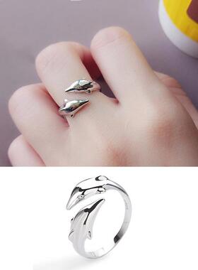Smooth Surface Cute Animal Dolphin Adjustable Ring Silver Co
