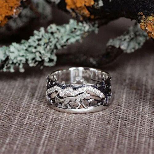 Thai Silver Loyal Wolf Women Men Rings Crystal  Love Animal