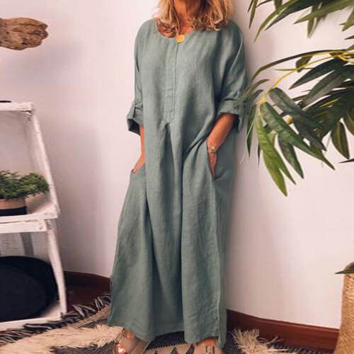 Summer Casual Women Solid Color Oversize Maxi Cotton Long Sh