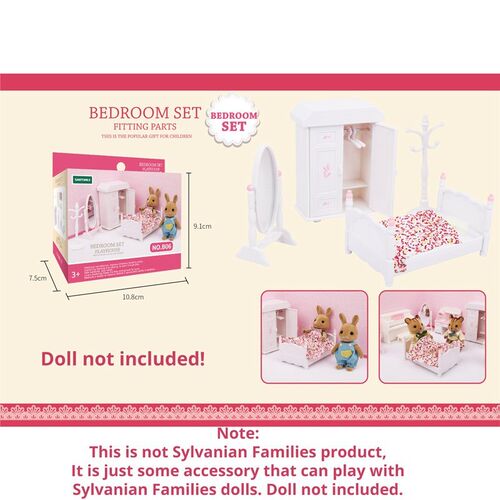 Mini realistic Bedroom furniture Bed wardrobe mirror clothe