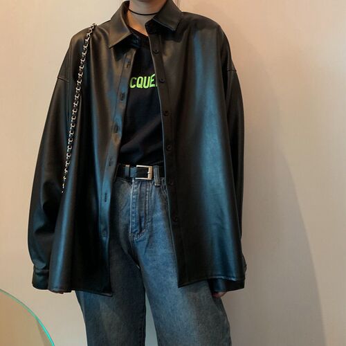 New chic Women oversized PU leather blouses 2022 Spring Autu