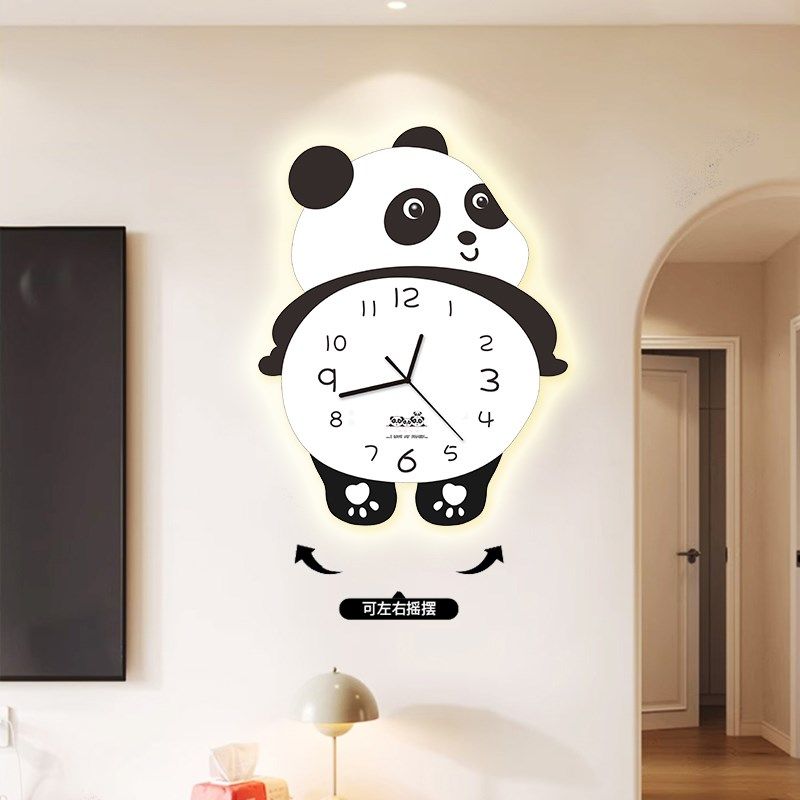 熊猫挂钟客厅创意钟表沙发背景墙挂表餐厅高级感家用静音装饰时钟,家居饰品,挂钟,淘宝优惠券,粉丝福利购,淘宝优惠卷