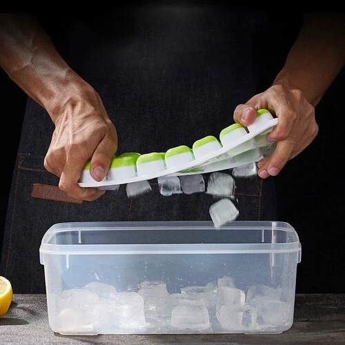 Ice Cube Tray Mold with Lid Silicone Square 14 Cube Easy Rel