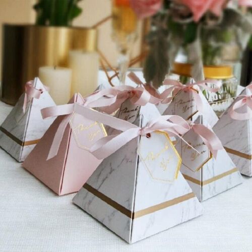Hot 100Pcs Wedding Candy BoxTriangular Pyramid Marble Candy