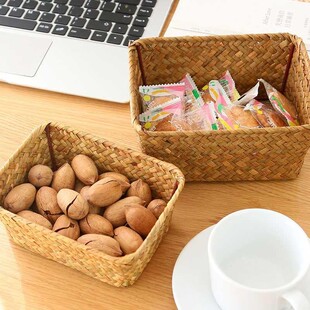 Wicker bamboo storage basket seaweed box straw woven收纳篮