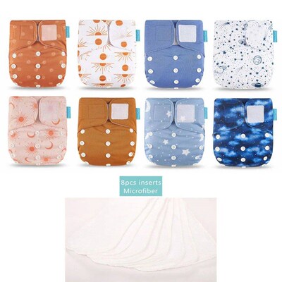 HappyFlute 8 diapers+8 Inserts  Baby Cloth Diapers One Size