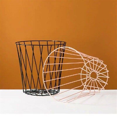 Wrought Iron Wire Cage Trash Can Round Wastebasket Office