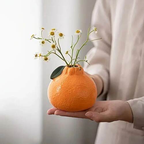 1pc Fashion Orange Design Ceramic Vase, Suitable For Hydropo