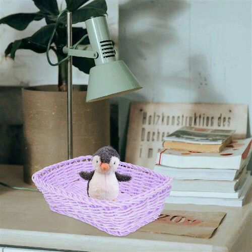 Macaron Color Woven Storage Baskets Purple Desktop ganizer