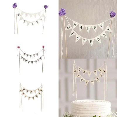 New Birthday Cake Flag Topper Baking Decoration Tools Wood G