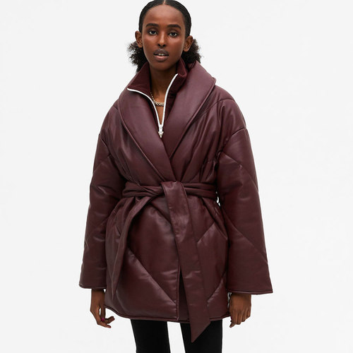 Malina Autumn Winter Parkas Women Fashion Loose Solid PU Lea