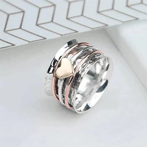 Heart Rotating Anxiety Relief Ring Vintage Plain Hammered Sp