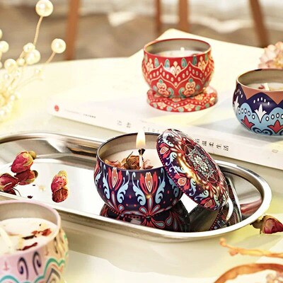 1pc Scented Candles Iron Box Soy Wax Scented Dried Flower Ar
