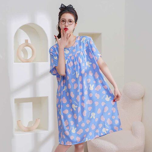 New Style Nightgown Womens Summer Cotton Silk Cartoon Short