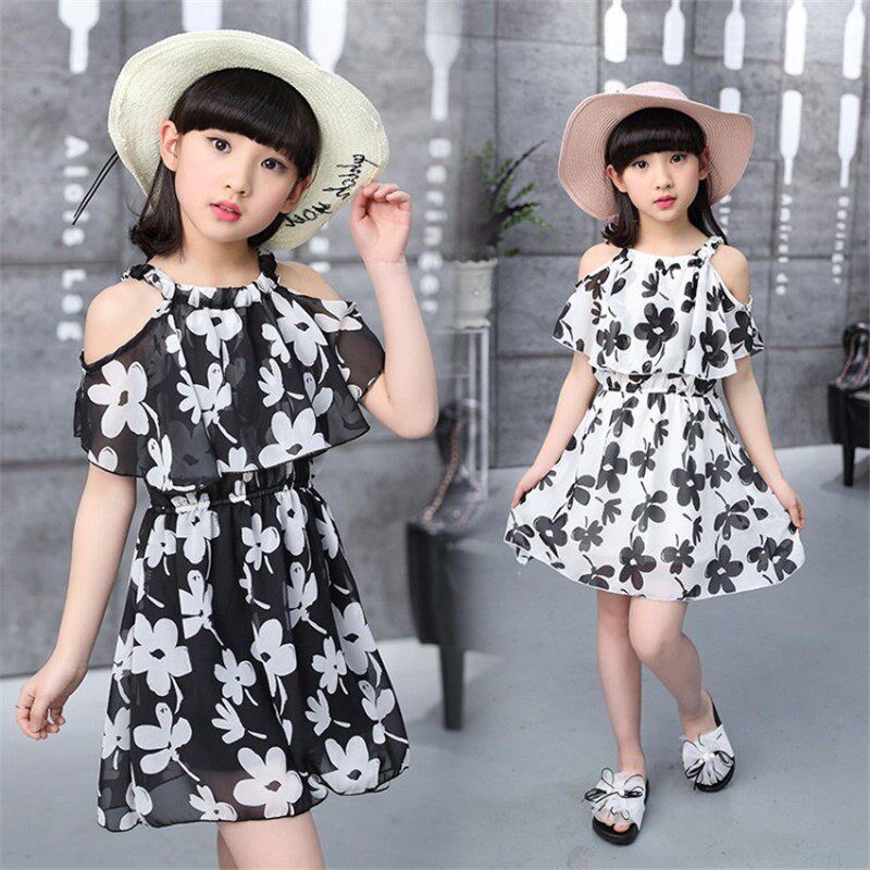 Girls Dress Summer 2023 Teen Floral Pattern Beach Dress For图片