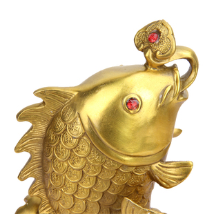 百财如意鱼铜鲤鱼摆件铜鱼摆件 铜鱼龙门摆件年年有鱼 铜聚宝盆鱼