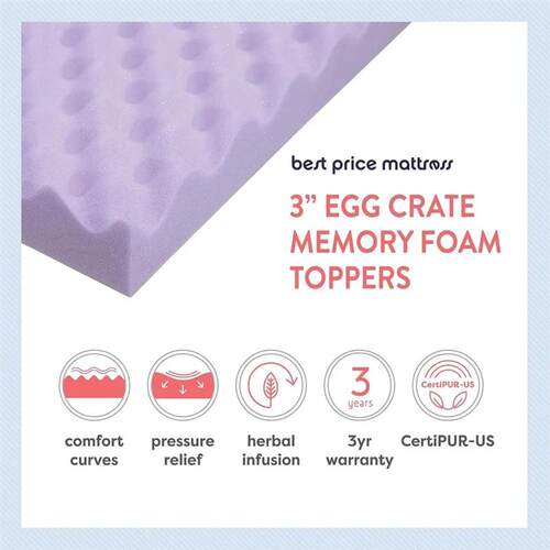 3 Inch Egg Crate Memory Foam Mattress Topper with Soothing L