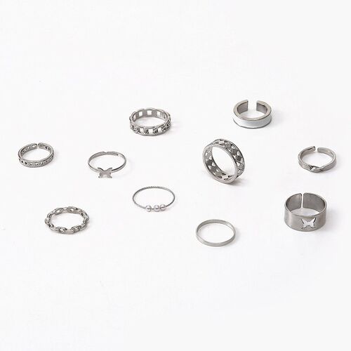 Ring Fashion Pearl Opening Butterfly Drop Oil Ten Piece Ring