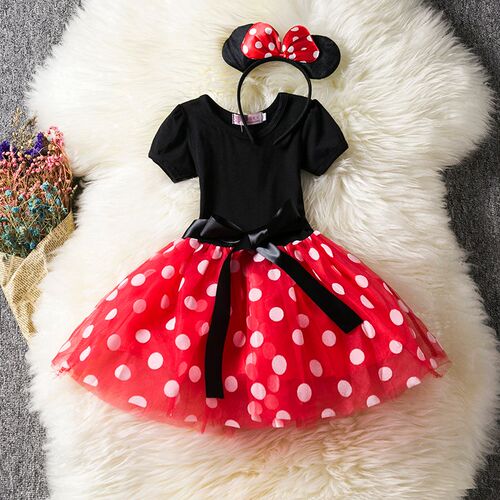 Girls Cosplay Cartoon Costume Kids Summer Short Sleeve Polka