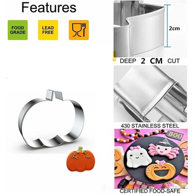 12Pcs Halloween Cookie Cutters Set Stainless Steel Bat Ghost