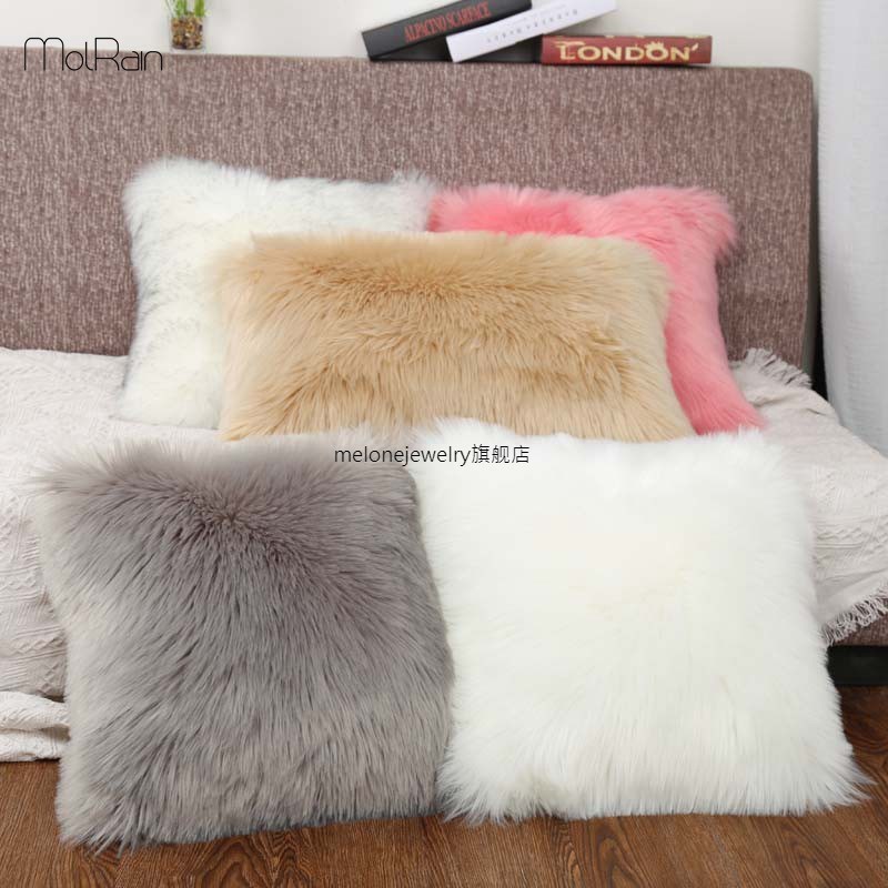 Fluffy Pillow Wool Cushions Fur Cushion Cover Ins Sofa Plush图片