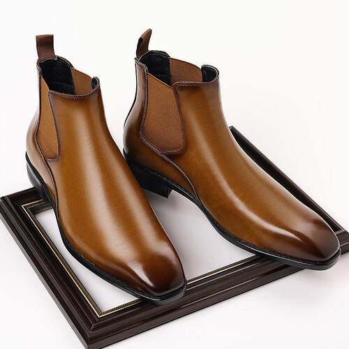 Men Pointed-Toe Chelsea Boots High-Top Formal Business Shoes