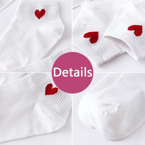 10pcs=5pairs Women Short Socks Red Heart Cute College Fresh