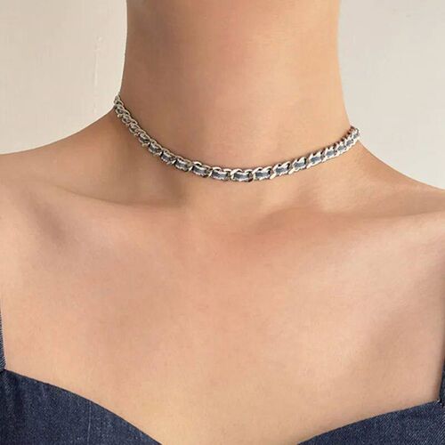 Stylish Stainless Steel Cuban Chain With Denim C Shaped Hoop