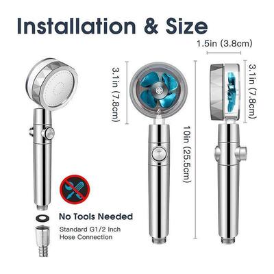 360 Degrees Rotation Turbo Fan Shower Head High Pressure Wat