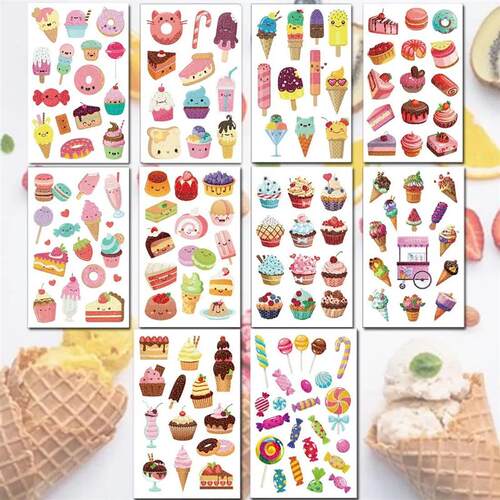 Glitter Ice Cream Temporary Tattoos for Girls - 120 Glitter