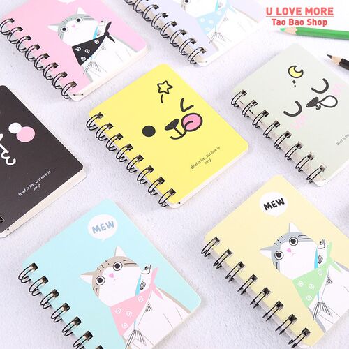 A7 Mini Spiral Notebook Cartoon Cat Notepad Kawaii Personal