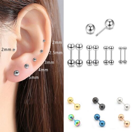 1Pair Medical Titanium Steel Stud Earring Small Ball Screws