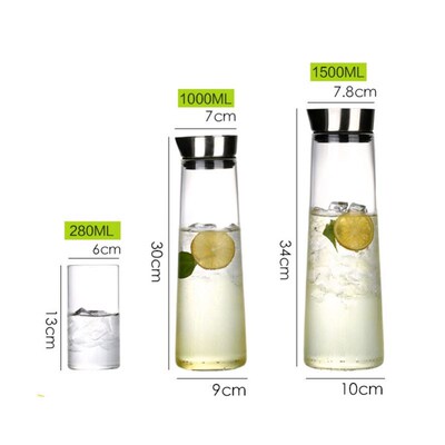 1L/1.5L Thickened Glass Water Bottle With Stainless Steel Li