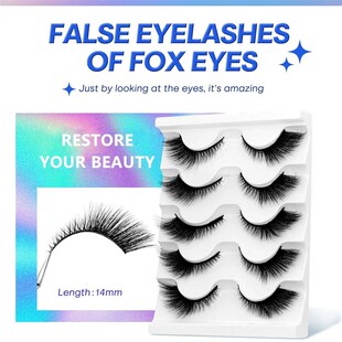 5 Pairs False Eyelashes Winged Soft Faux Mink Lashes Fox