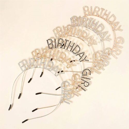 Shiny Rhinestone English Letters Happy Birthday Headband for