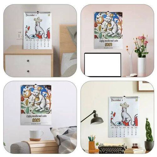 Monthly Cat Wall Calendar 2025 Ugly Medieval Cat Calendar Or