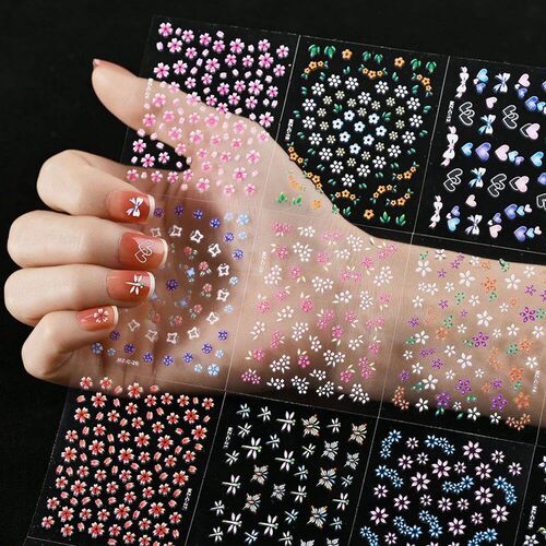 3D Colorful Flowers Cherry Blossoms Rose Daisy Nail Decals 2