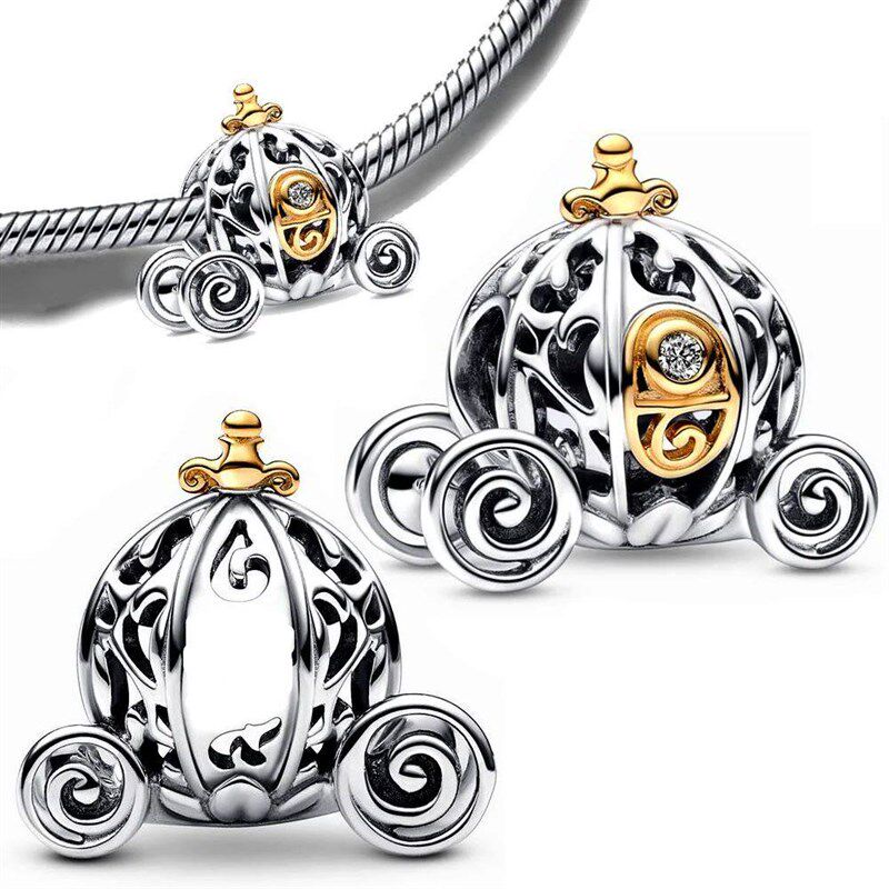Cinderella Sparkling Carriage Charm Silver Plated Fit Charms