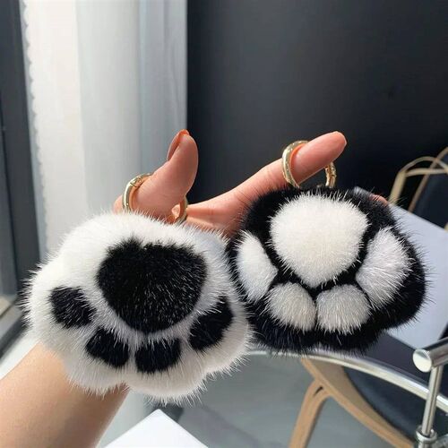 Women New Cat Claw Faux Fur Key Chain Charm Fashion Plush Be