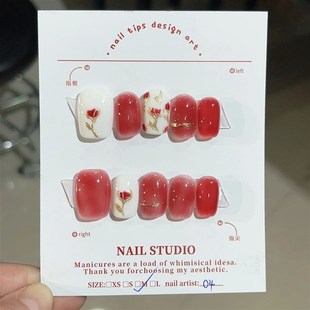 10Pcs Shiny Handmade Press On Nails Short Ballerina Artifici